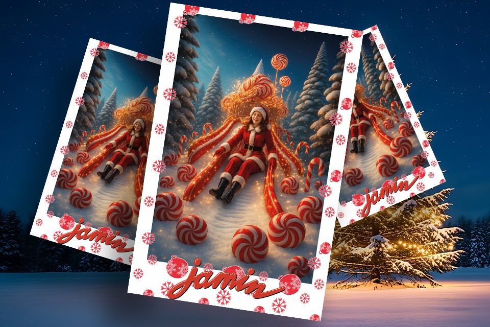 een kerstmis mevrouw met snoep in een winterlandschap